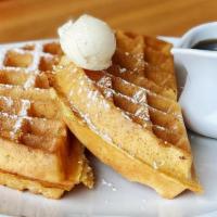 Belgian Waffle · Topped with powdered sugar and whipped butter.