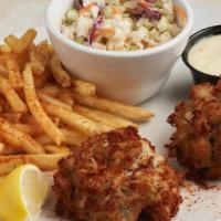 Tarragon Crabcake Platter · Two crab cakes, remoulade, coleslaw, and choice of Old Bay crispy fries or veggie