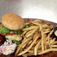 Turkey Burger  · Flame grilled 100% turkey breast burger  served on a toasted bun with lettuce tomato cheese ...
