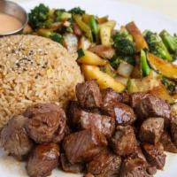 Steak Hibachi Dinner · Served with your choice of soup and  salad, fried rice, and vegetables.