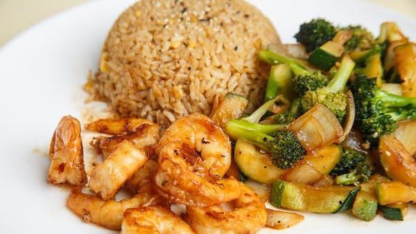 Shrimp Hibachi Dinner · Served with your choice of soup or salad, fried rice, and vegetables.