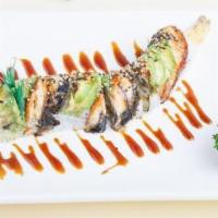 Black Dragon Roll · Shrimp tempura and cucumber topped with eel, avocado, and eel sauce. No substitutions.