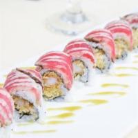 Crazy Tuna Roll · Shrimp tempura topped with pepper tuna and wasabi mayo.