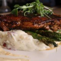 Lemon Dijon Chicken · Seared skin-on chicken thigh topped with a lemon sage dijon cream served with whipped potato...