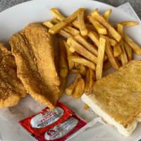 Catfish Platter · Comes with Fries, Salad, and Garlic Bread