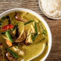 Green Curry · Classic thai curry mild to medium spicy with green bean, bell pepper, bamboo, eggplant choic...
