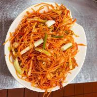 Szechuan Noodles Veg · Aromatic noodles were stir-fried with veggies, toasted sesame chili oil, and smoky Szechuan ...