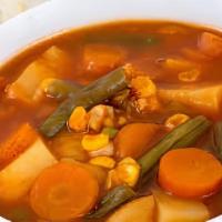 Garden Vegetable Soup · Ingredients:
Potatoes, carrots, tomatoes, Corn, Celery, Kidney Beans, Green Beans