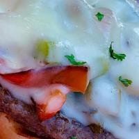 The Philly · 6 oz angus patty, sautéed green and red bell pepper, grilled onion, white american and mayo ...