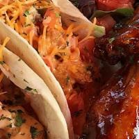 Tha Boss Plate · Your choice of sandwich or taco, 5 wings with fries or side salad.