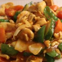 Red Curry With · Spicy. Spicy: sharp, fiery taste. Medium spicy. Sliced chicken, pineapple, tomatoes, mushroo...