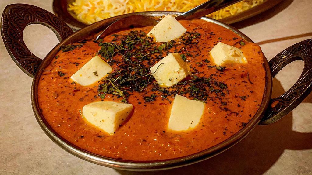 Paneer Tikka Masala · Paneer cooked in a tomato and almond sauce.