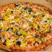 Garden Pizza · Served with Fresh Pizza Sauce, with Fresh Mushroom, Fresh Red Onion, Fresh Green Pepper, Bla...