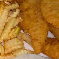 3 Pc. Chicken Tenders · Deep fried with Luv, add your choice of sauce on the side, and served with fries.
