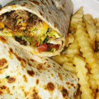Steak Wrap · Grilled steak wrap with your choice of sauce topped with lettuce, cheese and pico de gallo.
