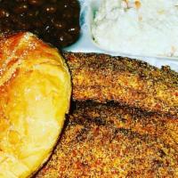 2Pc Fish Dinner · Your choice of  fish with 2 sides and hushpuppies.