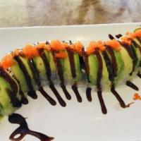 Dragon Roll · Eel,cucumber.Topped with avacado,caviar with eel sauce.