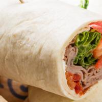 Ranch Roast · Roast beef, cream cheese, bacon, leaf lettuce, plum tomatoes, sundried tomatoes, barbeque ra...