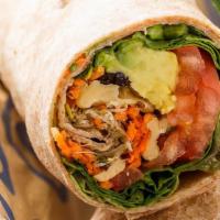 Nutty Avocado · Avocado, cashews, walnuts, dried cranberries, lettuce, tomatoes, spinach, carrots, balsamic ...