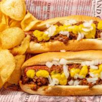 Classic Coney · Classic Coney sauce, yellow mustard & Onion with house chips