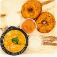 Medu Vada · Deep fried lentil cakes served w/ sambhar & 3 chutneys