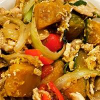 Pad Pumpkin · Golden pumpkin stir fried with egg, green onion, and bell pepper with choice of meat. Served...