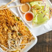 Pad Thai · A Thai dish, this stir fried thin rice noodle dish is made with your choice of meat, egg, an...