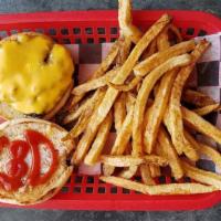Engine 3 Cheeseburger · Grilled hamburger topped with melted American cheese served with all the trimmings.