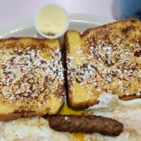 One French Toast (Kids) · With bacon or sausage link.