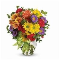 Make A Wish · A summery mix of yellow daisy chrysanthemums, purple asters, and red and orange carnations -...