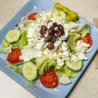 Mediterranean Salad
 · Crispy greens, grape tomatoes, cucumbers, feta cheese, onions, olives, green peppers, pepper...