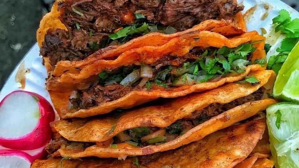 Rock Tacos · Birria is a Mexican dish from the state of Jalisco. The dish is a spicy stew, traditionally made from goat meat or mutton, but occasionally from beef or chicken. The dish is often served at celebratory occasions, such as weddings and baptisms, and holidays, such as Christmas and Easter. It is also suggested as a hangover remedy. Preparation techniques vary, but the dish is often served with corn tortillas, onion, and lime. Traditionally, the meat is marinated in adobo spices.