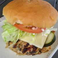 Grilled Chicken Sandwich · Grilled pineapple marinated chicken, tomato, iceberg lettuce, confusion sauce, Swiss-America...