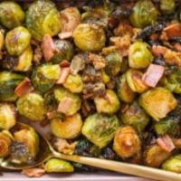 Vegan Brussel Sprouts · Tossed pepperjelly sauce.