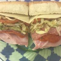 Italian Sub Combo · Fresh ham, salami, and pepperoni topped with provolone, green peppers, sliced tomatoes, lett...