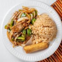 Pepper Steak · With white rice.