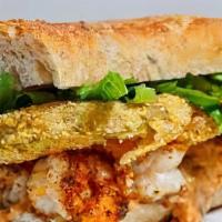 Fried Green Tomato And Shrimp Po'Boy · Crispy but tender fried green tomatoes and Boulet's boiled shrimp covered in remoulade and d...