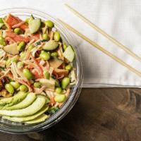 Dragon Bowl · Krab meat, cucumber, edamame in spicy mayo, avocado, eel and sesame seeds.