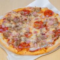 Meat Lovers · Pepperoni, mild sausage, ham, beef, bacon,mozzarella cheese and tomato gravy.