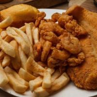 1/2 Shrimp N' Catfish Platter · Comes with corn bread and your choice of one side
