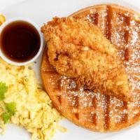 The Crew'S Chicken & Waffles · Chicken fried chicken paired with Belgian waffle dusted with powdered sugar, and 2 eggs.
