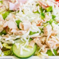 Chef Salad (Lg) · Garden salad with ham, turkey, and mozzarella.