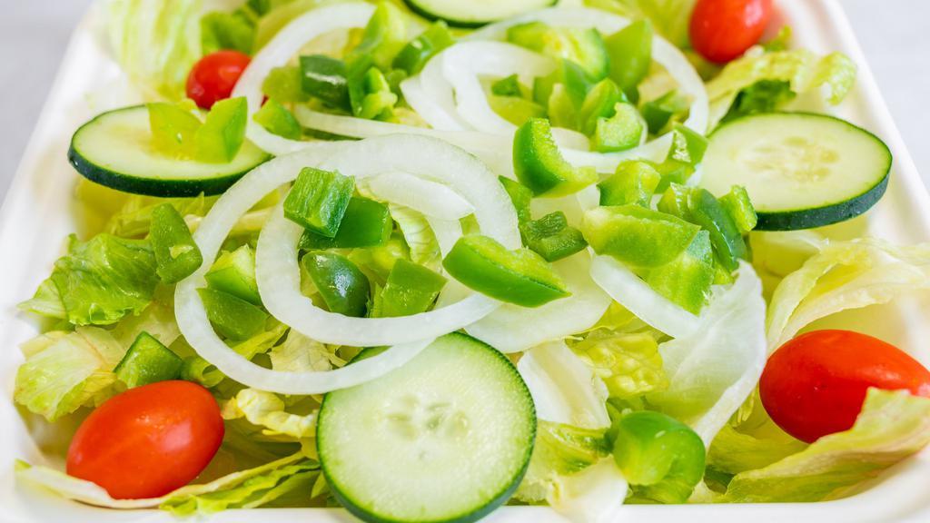 Garden Salad (Sm) · Lettuce, tomato, carrot, green pepper, cucumber, and onion. Add cheese for additional charge.