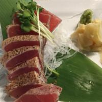 Tataki Tuna · Red tuna seared with ponzu sauce.