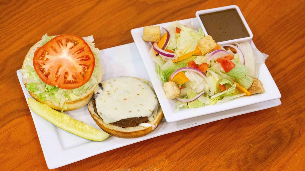 Hawaiian Burger · 1/2 pound ground chuck, pepper jack cheese, grilled pineapple, pineapple mayo, lettuce, tomato, and onion, on a Hawaiian bun. Served with house seasoned fries