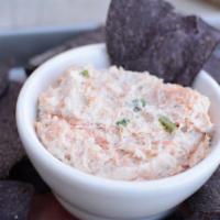 Smoked Salmon Dip · Served with gluten free blue corn tortilla chips.