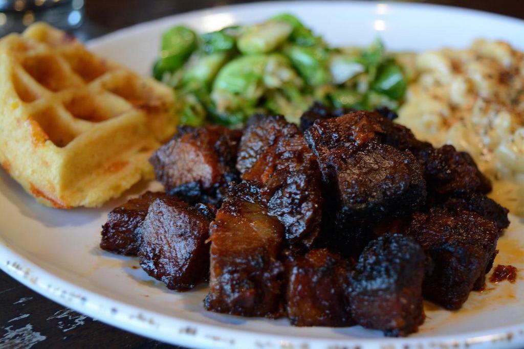 Burnt Ends Plate · Six ounces of our smoked brisket cubed, sauced and re-smoked. A Kansas City delicacy made Memphis style.