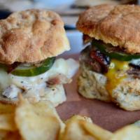 Biscuit Sliders (2) · Served on Homemade biscuits, mix and match.