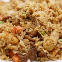 Combo Fried Rice · Rice, egg, light soy sauce, vegetables and combo of chicken, shrimp, beef, pork.