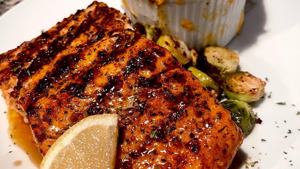 Blackened Salmon · served with 2 sides and a roll
